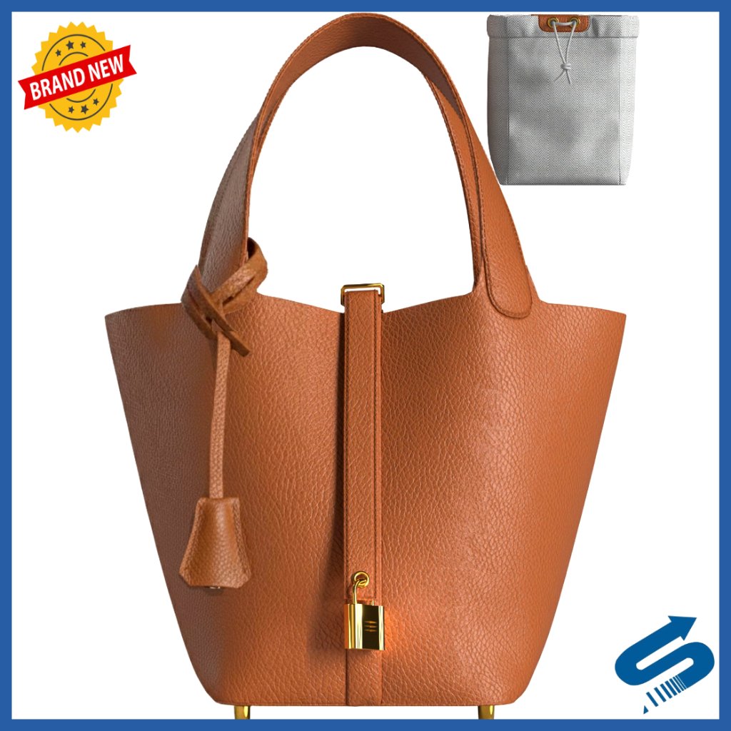 Vegan Leather Bucket Bag Elegant Minimal Chic Satchel With Drawstring Pouch
